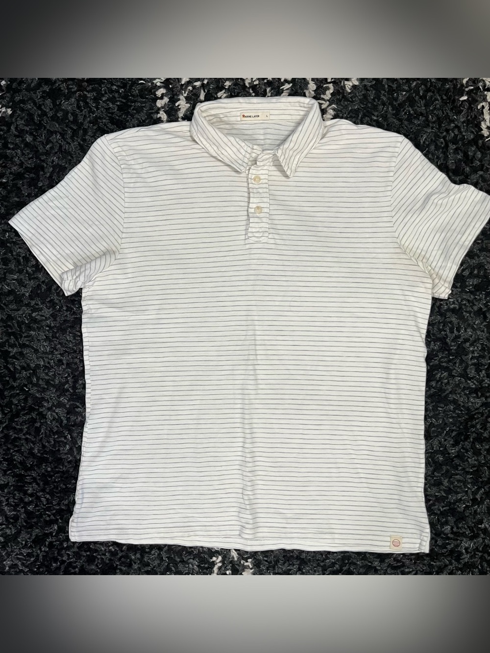 Marine Layer Mens Polo Shirt L White Striped Short Sleeve